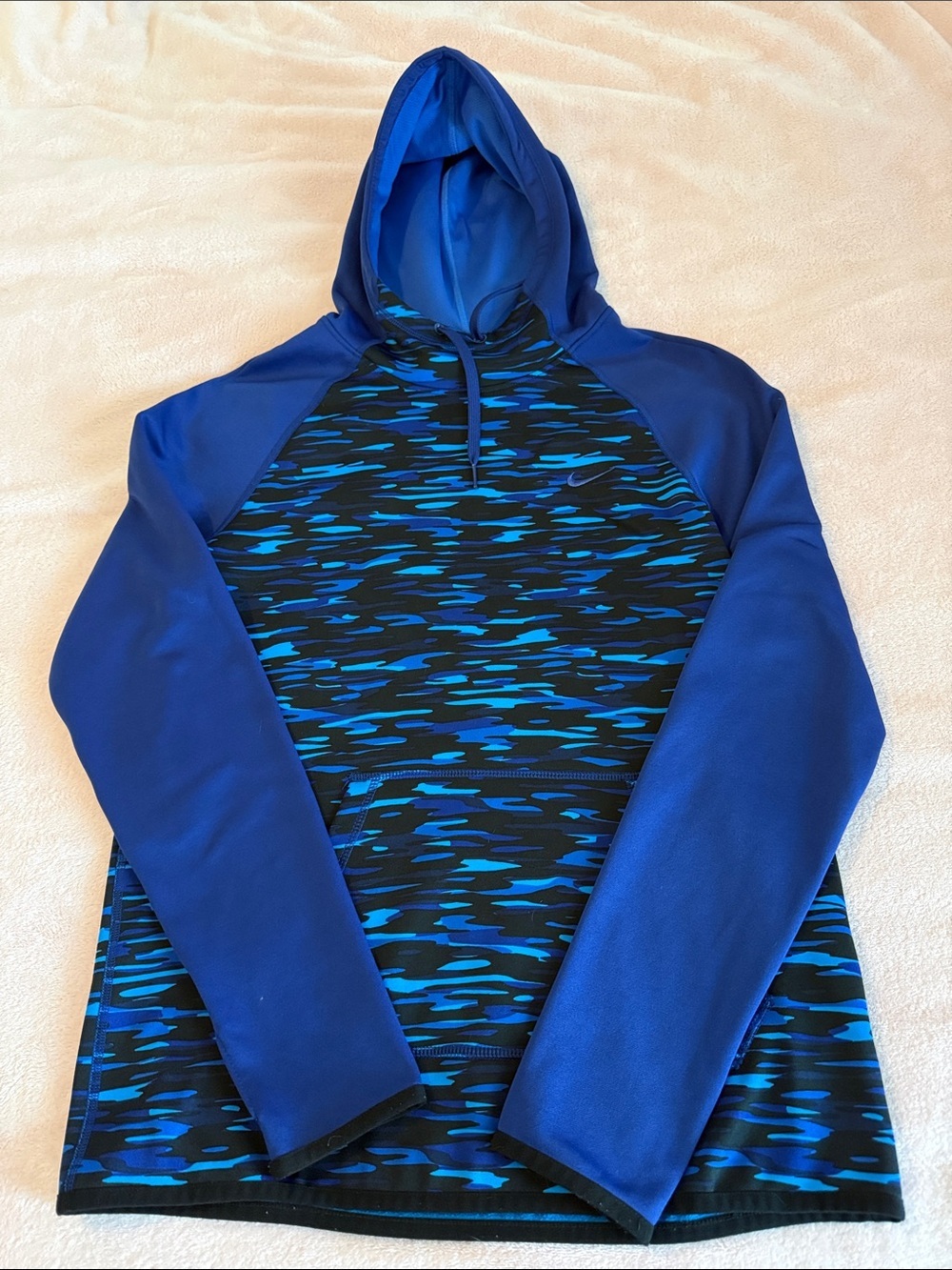 Nike Blue & Black Camo-Pattern Hoodie Size S